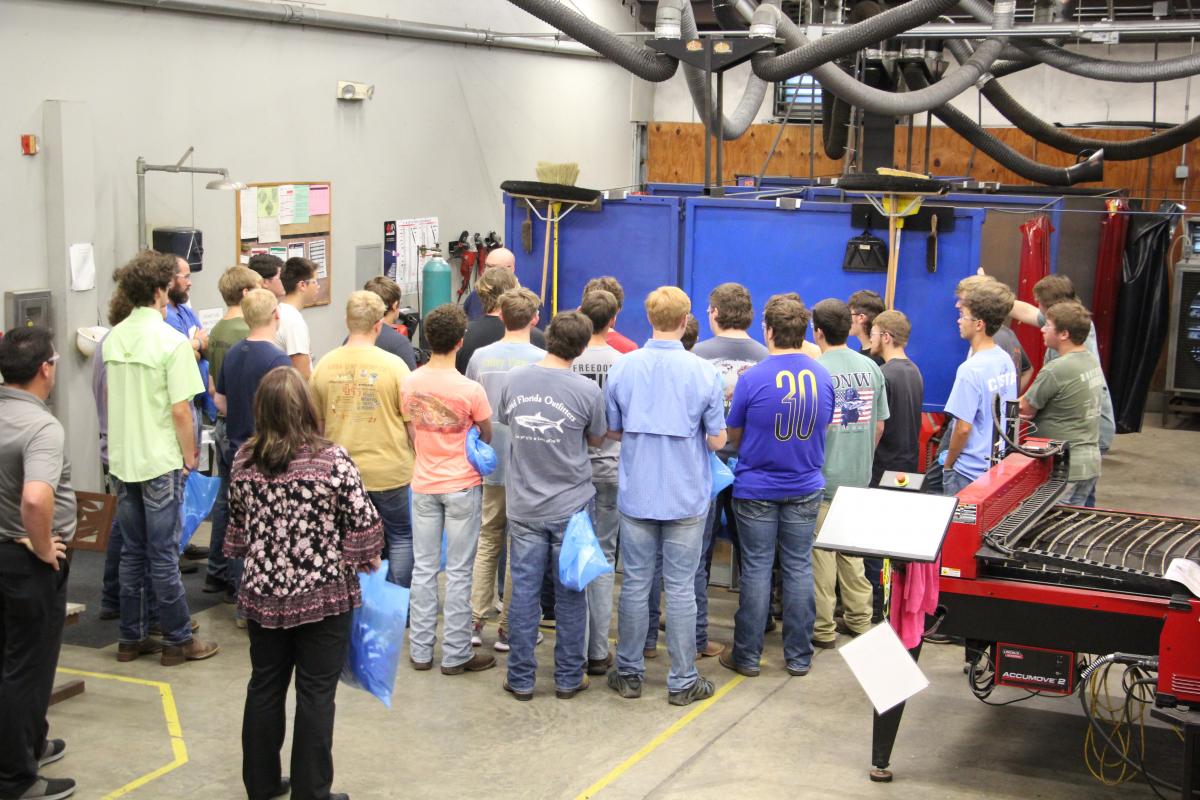 Students inside our welding lab. 